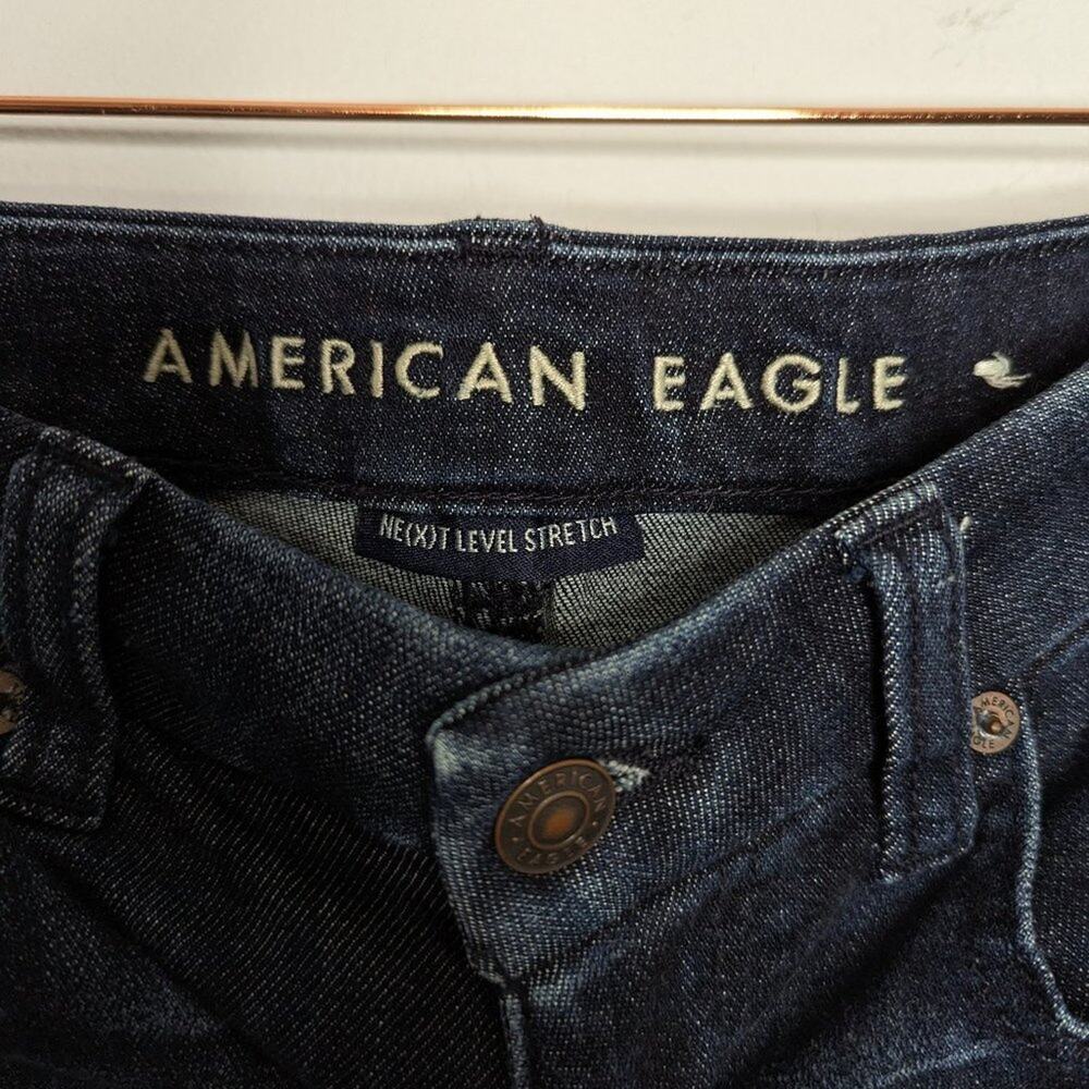 American Eagle Blue Next Level Stretch Curvy High Super Rise Shortie Shorts 6 - Picture 5 of 7